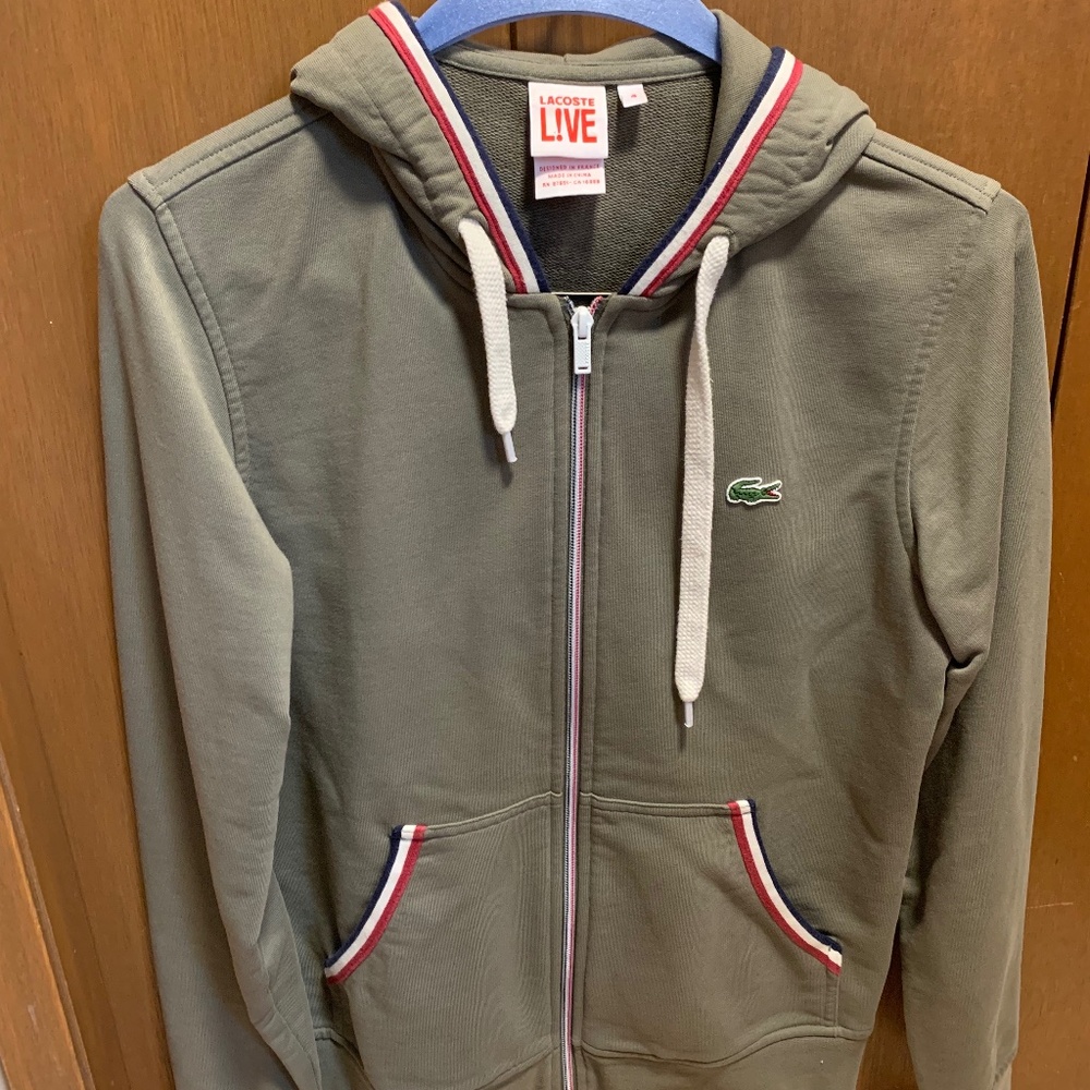 Mens Lacoste LIVE Hooded Full Zip Sweatshirt Green Size 4 (Medium) Logo Hoodie